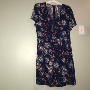 Navy blue floral midi dress